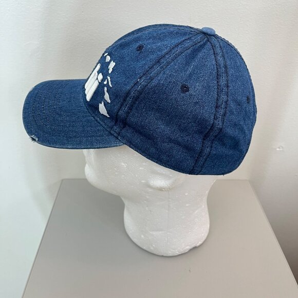 Distressed Blue Denim Cap With "Hi" Embroidery & Hawaii Map Design Adjustable St - Picture 2 of 5
